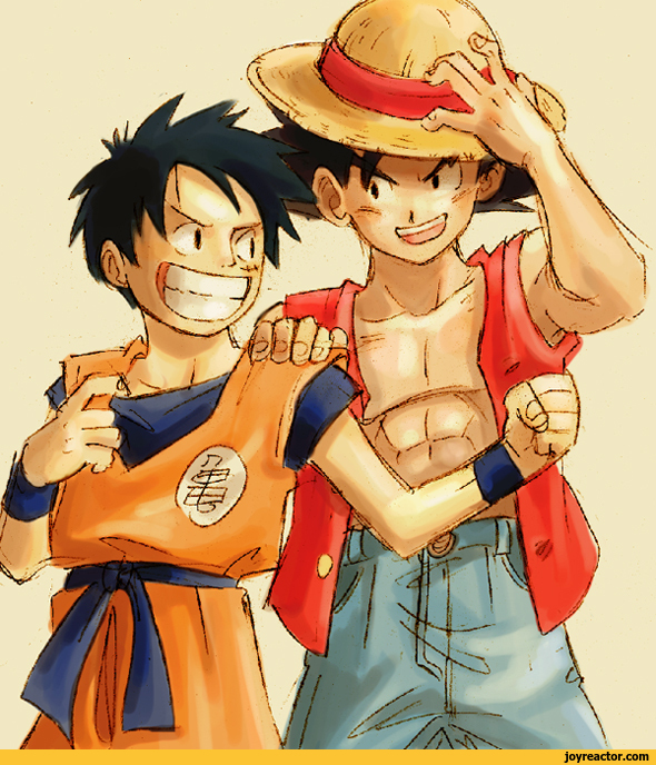 ,anime,fandoms,Cross-Over,crossover,dragonball,one piece,luffy,Goku,Dragon Ball,Anime Unsorted