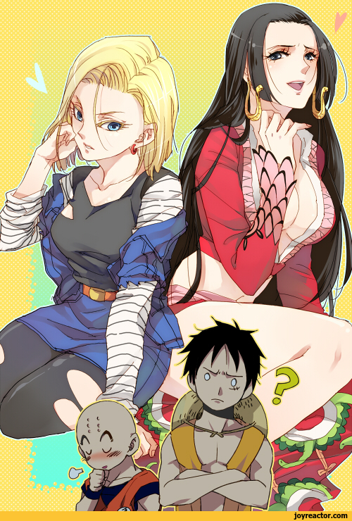 ,anime,fandoms,crossover,one piece,dragonball,Kurillin,luffy,android 18,hancock,Anime Unsorted